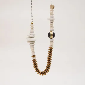 CONSTA/02 consta white recycled glass krobo’s with java and smokey quartz necklace