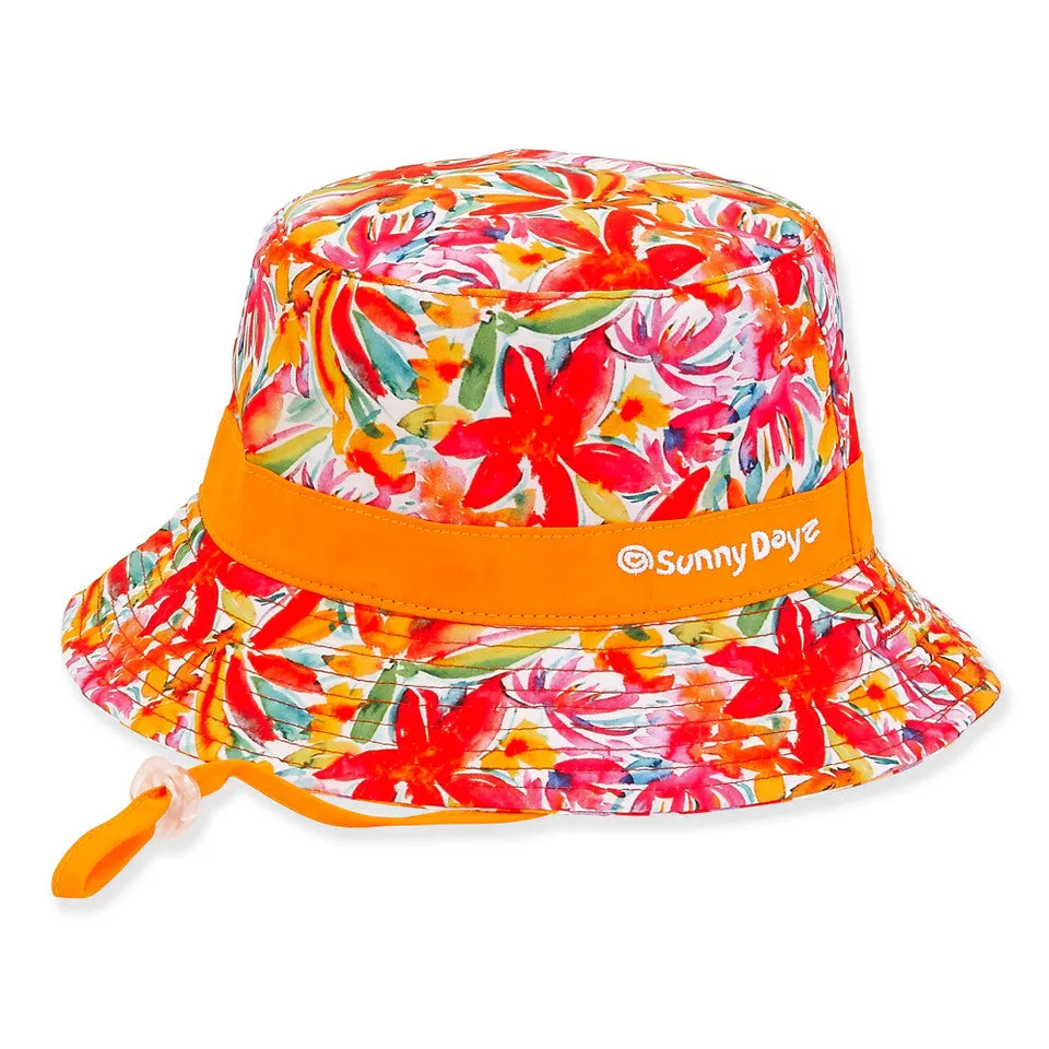 Hat - Reversible-Orange Floral-Poly Cotton Bucket- Children -Hk375