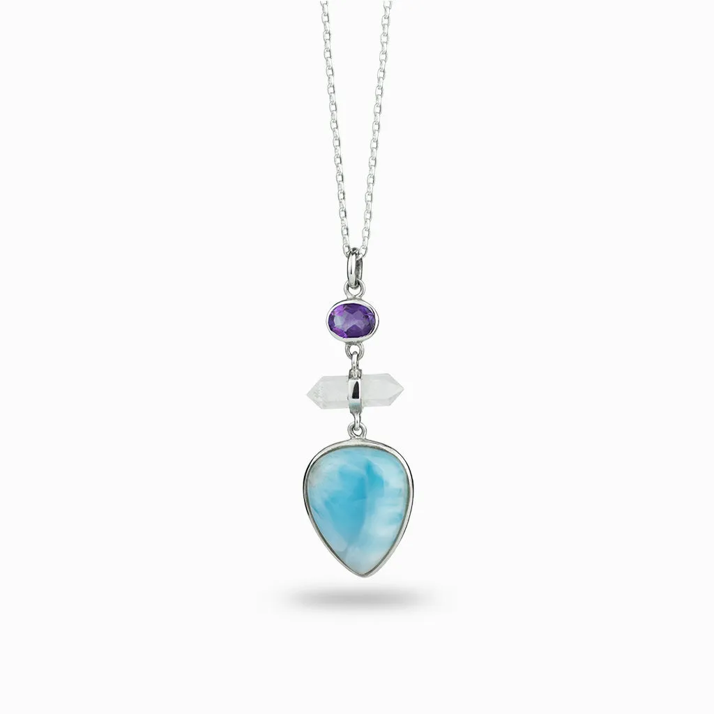 Larimar, Clear Quartz and Amethyst Necklace